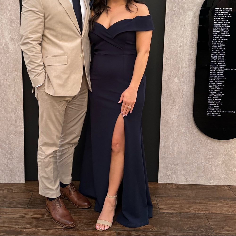 Lulus Song of Love Navy Blue Off-the-Shoulder Maxi Dress Size Large